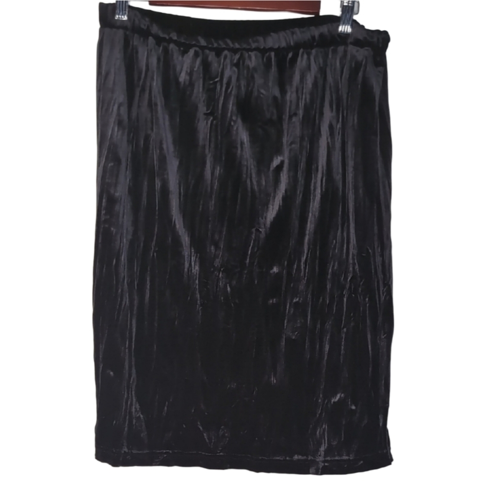 Thyme Maternity Large Adjustable Stretch Black Crushed‎ Velvet Midi Skirt